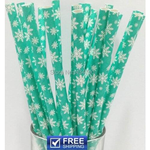 200pcs White Snowflake Green Christmas Paper Drinking Straws,Bulk Party Supplies Cake Pop Sticks Mason Jar Straws