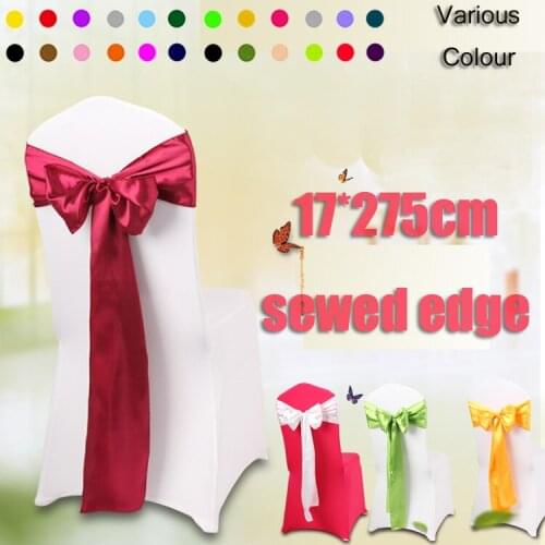DEAREST 25pcs satin chair sash 7*108inch wedding hotel royal blue hot peach satin chair sash bow white black