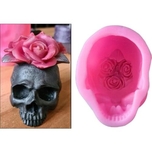 3D Rose Flower Skull Epoxy Resin Mold Home Decorations Ornaments Casting Silicone Mould DIY Crafts Plaster Candle Making Tools
