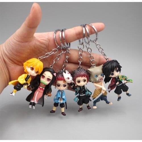 60PCS Kimetsu no Yaiba Tanjirou Tomioka Giyuu Zenitsu Inosuke Nezuko 6.5-7.5CM Action Figure Double Side Key Ring Toy