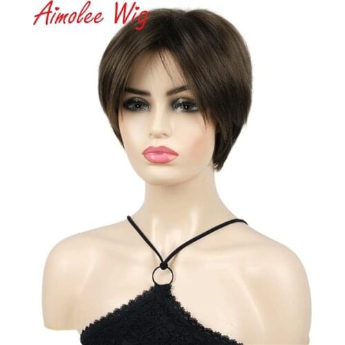 Aimolee Short Straight Synthetic Wigs Natural Fashion Thick Fluffy Hair for Women