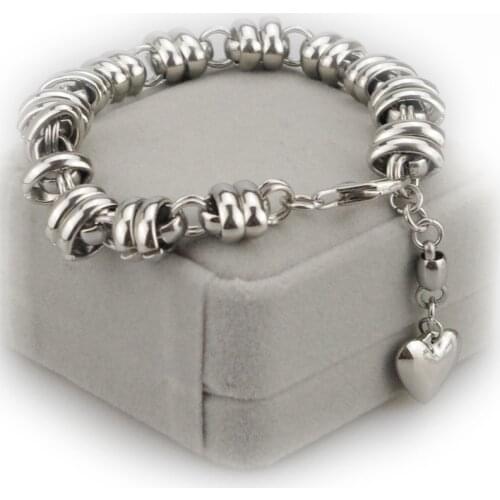 Promotion! Fashion Jewelry heart Chain Link Bracelet High Quality Stainless steel Silver Color Jewellery Biker man women HF044
