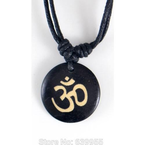 AUM OM Ohm Hindu Buddhist Hinduism Yoga India yak bone Carving Pendant Necklace Amulet Lucky Gift Tribal Fashion Jewelry