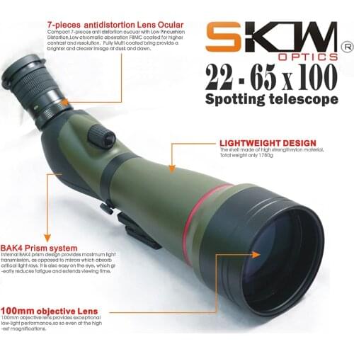 Free Shipping! SKWoptics 22-65X100, Spotting scope & with Simple tripod for birdwatching hunting bak4 spotting telescope