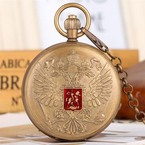 Steampunk Watch Mechanical Tourbilon Pendant Pocket Watch Russian National Emblem Design Double Hunters Luxury Pure Copper Clock