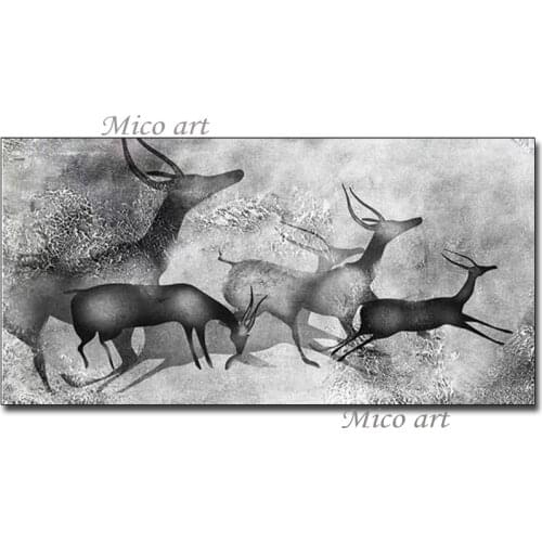Black And White Abstract Running Deer Oil Painting Real Hand-painted Wall Decor Textured Canvas Art Home Wall Showpieces Artwork