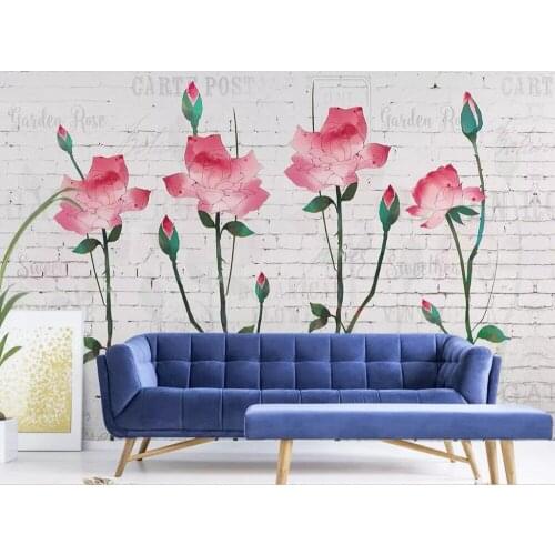 CJSIR Custom Wallpaper Nordic Retro Fresh Watercolor Flowers Brick Wall TV Background Living Room Bedroom Mural 3d Wallpaper
