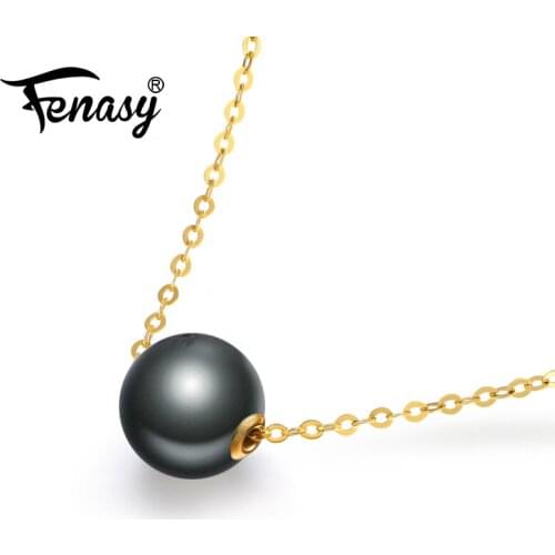 FENASY 18K Gold pendant black pearl Jewelry 9-11mm round Tahitian Pearl bohemian Wedding Jewelry 18K yellow gold necklace Love