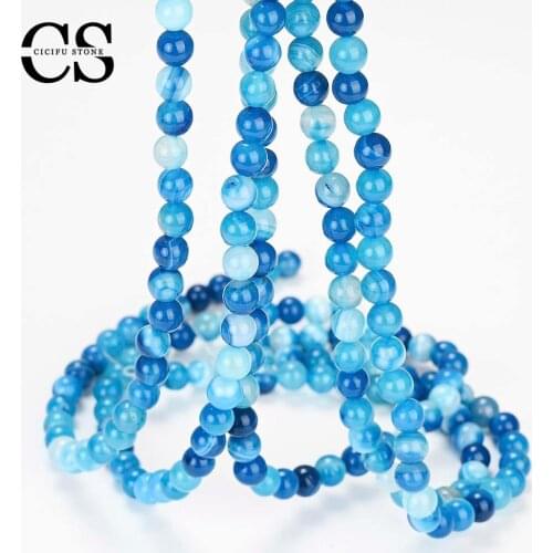 Smooth Blue Agates Beads Natural Stone Beads Loose Beads for Jewelry Making DIY Bracelet Charm Accessories 4/6/8/10/12 MM