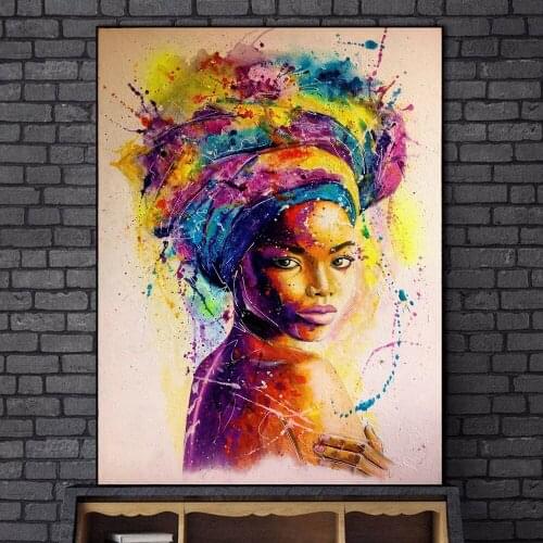 Graffiti Watercolor Art Canvas Print Painting African Black Skin Women Girl Living Room Wall Picture Home Decoration Poster