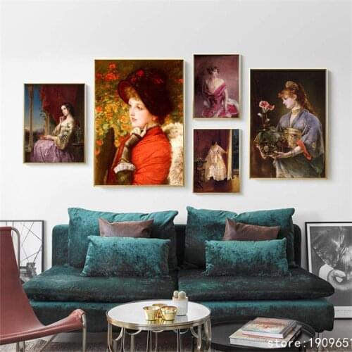 Cotton no frame classical court figures beauty dame canvas printings oil painting printed on cotton wall art decoration picture
