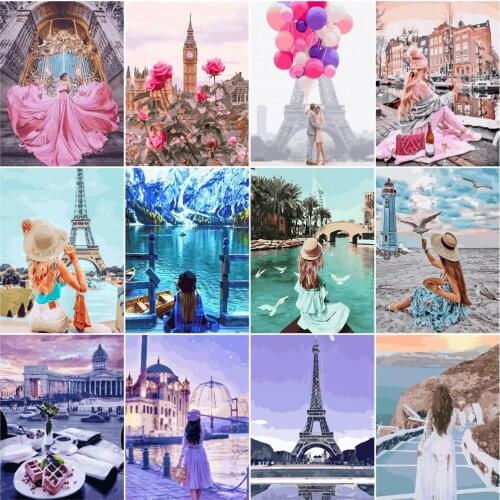 HUACAN Paint By Number Girl Drawing On Canvas HandPainted Painting Art Gift DIY Pictures By Number Landscape Kits Home Decor