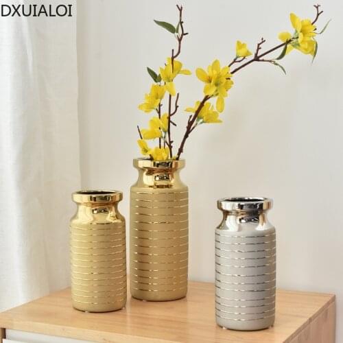 Nordic Simple Creative Ceramic Golden Vase Living Room Desktop Dried Flower Flower Arrangement Decoration Home Decoration