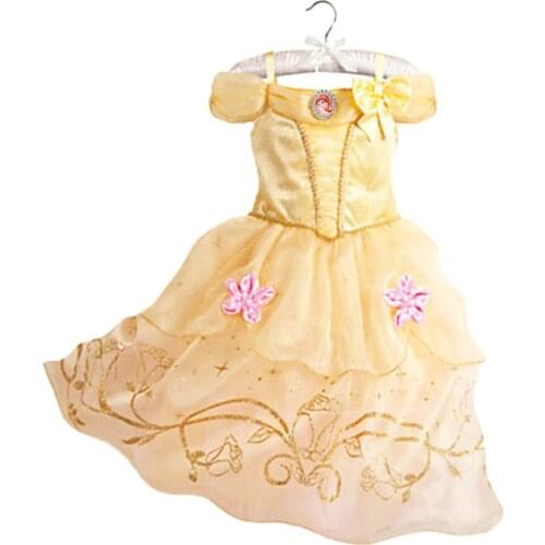 Belle Dress for Kids Princess Costume Party Wedding Dress Costume Kids Girls Princess Dress Belle Sleeping Beauty Aurora Costume