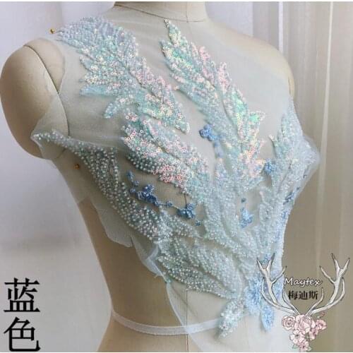 1 Piece High End Sequin Beading Embroidery Lace Applique Fabric Floral Venise Body Lace Collar for Sewing Supplies Accessories