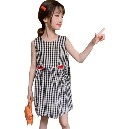 Girl Summer Dresses Plaid Pattern Dress Girls Bow Kids Dresses Casual Style Kids Costume