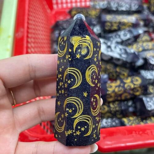 Natural Blue Sandstone Crystal Point Wand Healing Customized Moon Logo Energy Ore Mineral Crafts