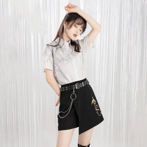 New Bamboo Print Shirt Black Skirt For Female Chinese Style Women Daily Improvement Hanfu Summer Stage Party Costumes DQL5810