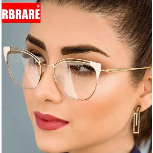 RBRARE Cat Eye Glasses Frame Women Luxury Brand Glasses Women Vintage Eyeglasses Women Mirror Clear Lens Glasses Gafas De Marca