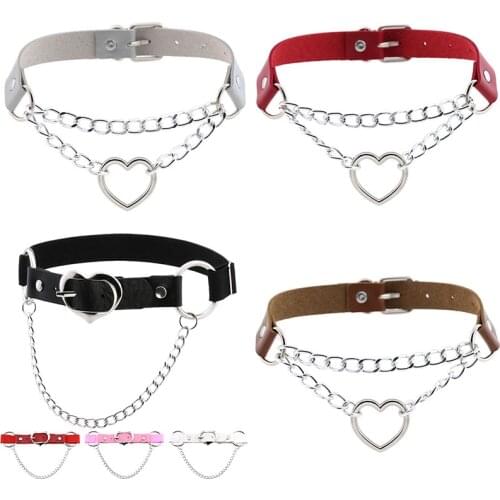Heart Necklace Punk Gothic Leather Collar Jewelry Gifts Choker Adjustable 1 Pcs