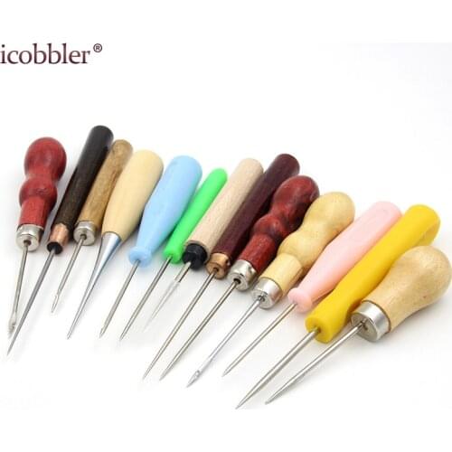 Professional Stitcher Sewing Awl Hand Stitcher Repair Tool Kit for Leather and Heavy Fabrics Wood Handle Repair Drillable Round