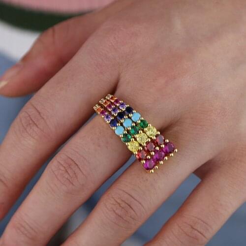 Multicolor round CZ bar shaped rings for girls women rainbow delicate jewelry gold filled wholesale factory women finger rings