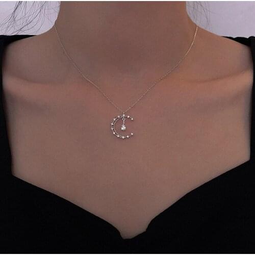 Luxury Female Crystal Moon Pendant Necklace Charm 925 Sterling Silver Chain Necklaces For Women Cute Water Drop Wedding Necklace