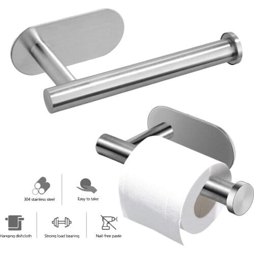 Self Adhesive Toilet Paper Holder For Bathroom Shelf Stainless Steel Wall Punch Free Towel Holder Kitchen Bathroom Accessories