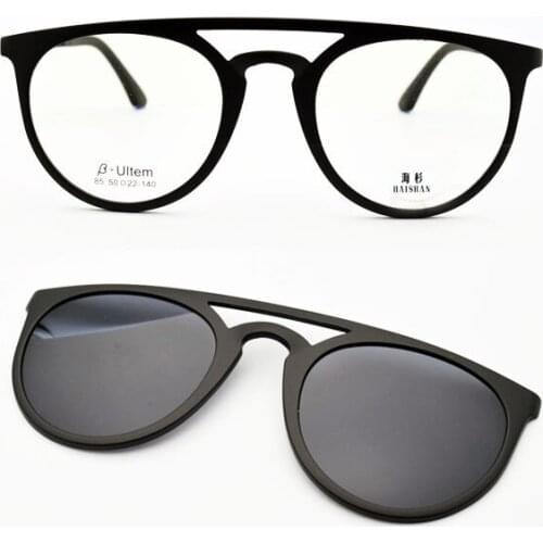 Full Frame Double Bridges Titanium Glasses Frame With Magnet Clip Sunglasses Myopia Functional Glasses Polarized round