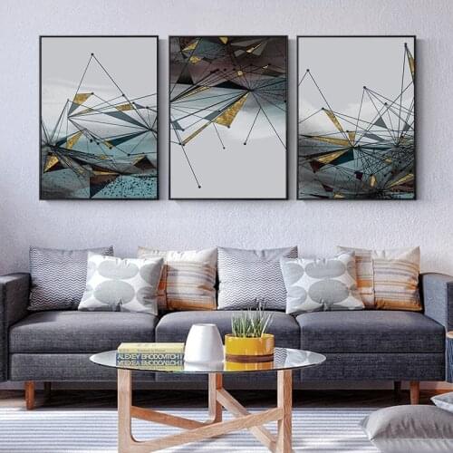 Modern Abstract Geometric Picture Wall Art Canvas Painting Golden Nordic Posters and Prints Wall Pictures Decor for Living Room