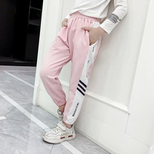 Sports Pants Girls Letter Sport Trouser 8 10 12 Years Kids Trousers Pink Side Stripe Causal Loose Children School Sweatpants