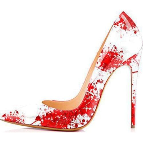 High Heeled Womens Single Shoes Print Pointed Toe Pumps Stiletto Heels Shallow Mixed Colors Thin Heels Pump Brand Women Shoes
