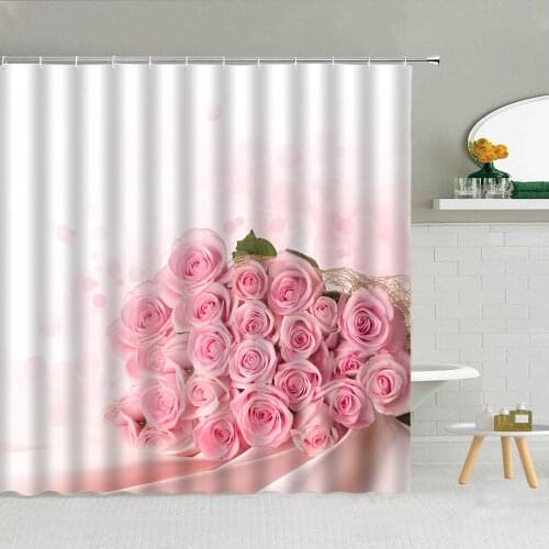 Spring Floral Theme Shower Curtain Rose Tulip Flower Butterfly Woman Gift Waterproof Cloth Bathroom Decor Curtains With Hooks
