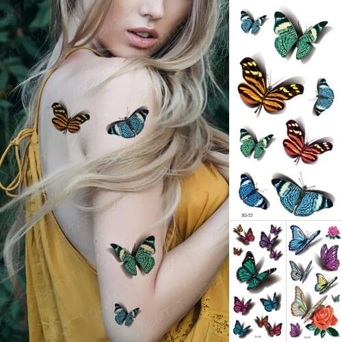 Waterproof Temporary Tattoo Paste 3D Color Butterfly Wrist and Ankle Cute Flash Body Art Female Tatoo Women Child