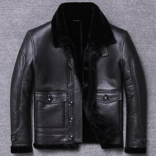 Back Season Coat One Man Genuine Locomotive Clothing Short Fund Lapel B3 Air Uniform Mens Wear Leather And Fur