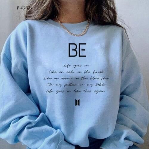 Korean Clothing Life Goes on BE Womens Hoodie Harajuku Pullover Long Sleeve Kpop Clothes Casaul Autumn Loose Pullovers Tops