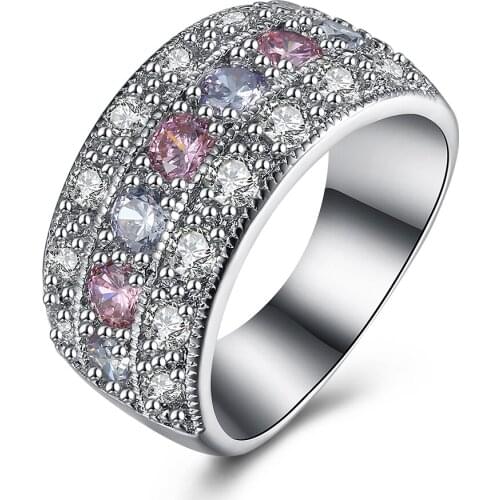 Hainon Fashion Lady Pink CZ Zircon Silver Color Rings For Women Size 6-9 Romantic Love Wedding Luxury Rings Jewelry Gift