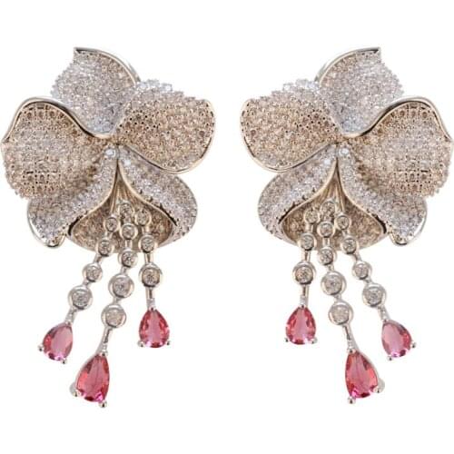 Fashion 2020 New Flower Earrings High Quality Luxury Sparkling Cubic Zirconia Pink Stone Stud Earrings For Women Dropshipping