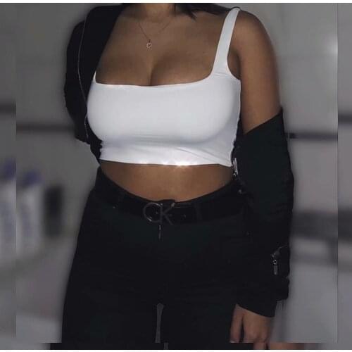 2021 Sexy Sleeveless Wide Strap Crop Tank Top Women Summer Square Neck Double Layer Slim Vest Solid Color Basic Casual Stretch