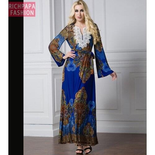 Plus Size 6XL Vestido Longo Robe Femme Ete 2019 Bohemian UAE Abaya Muslim Women Long Lace Bandage Maxi Bodycon Dress Robe Femme