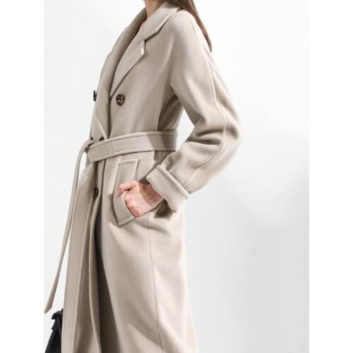 Fall Women Coat Plus Size 3XL Casual Solid Color Double Breasted Mid Length Belt Female Overcoat 2020 Winter Loose
