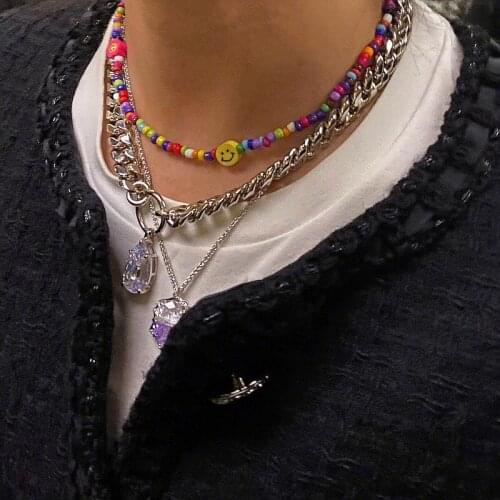 Happy smile face bead choker necklace for women colorful beads bohemia summer necklace outer banks wholesale items