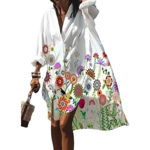 2021 new fashion casual loose collar mid-length shirt women dress