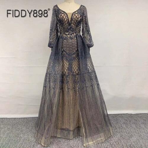 Luxury Elegant Evening Dress 2021 Long Sleeve Lace Formal Party Gown for Woman Robe de Soiree