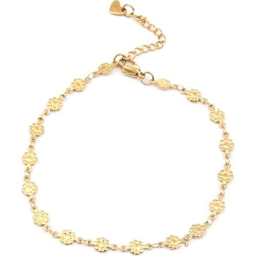 304 Stainless Steel Anklet Foot Chain Flower Heart Jewelry Leg Anklets On Foot Ankle Bracelets Jewelry Gifts 23cm long,1 Piece