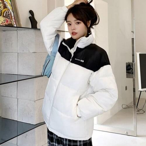 2021 Winter Women Sports Parkas Coat Loose Patchwork Thick Warm padded Coat Girls Winter Outwear Street Jacket parkas