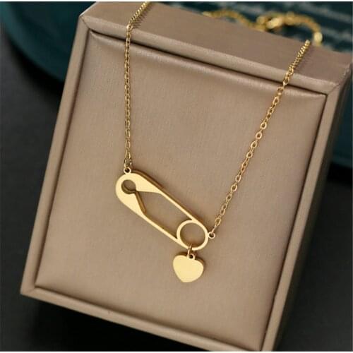 316L Stainless Steel Personality Big Pin Love Pendant Necklace Necklace Titanium Steel Fashion Color Preserving Ladies Necklace