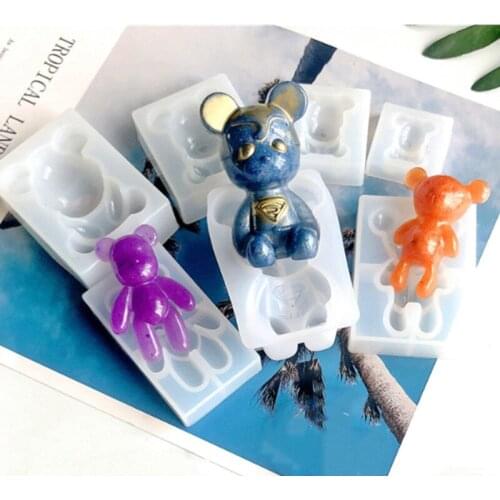 DIY 3D mirror bear mold UV resin plaster pottery clay decoration silicone mold