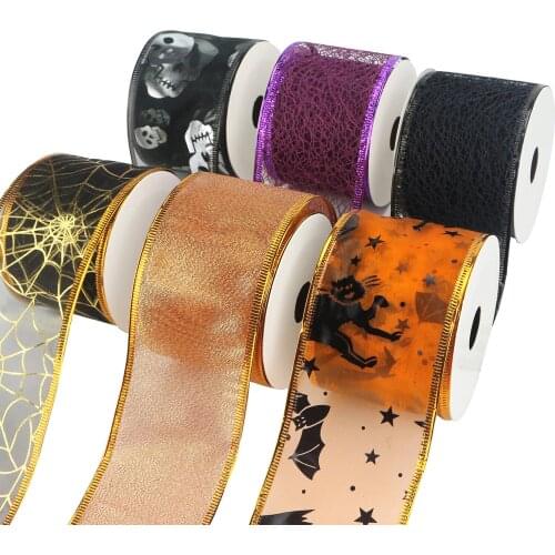 6 Yards 63mm Wide Halloween Ribbon Appliques Craft Party Decoration Grosgrain Ribbons for Gift Wrapping DIY Decoration Ribbons