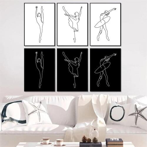 Abstract Ballet Girls One Line Drawing Wall Art Posters And Prints Black White Ballerina Canvas Painting Minimalist Home Decor